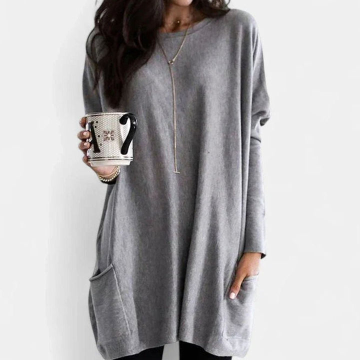 Women's Relaxed-Fit Long-Sleeve Pocket Tunic Jumper - Grey