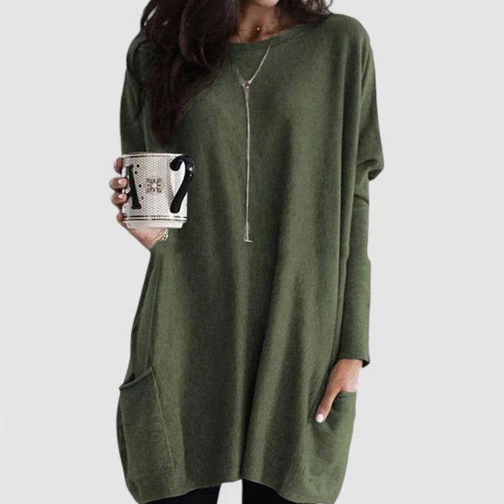 Women's Relaxed-Fit Long-Sleeve Pocket Tunic Jumper - Olive Green