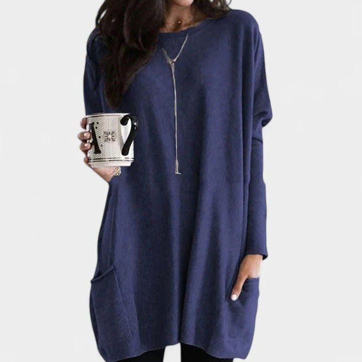 Women's Relaxed-Fit Long-Sleeve Pocket Tunic Jumper - Navy Blue