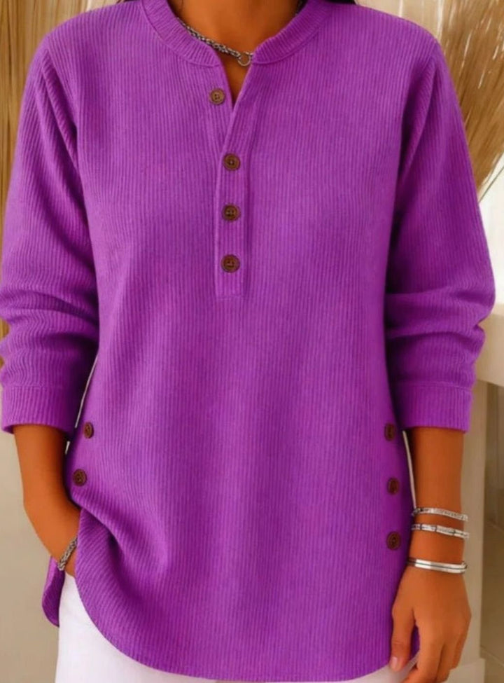 Women's Relaxed-Fit Longline Henley Ribbed Tunic Top - Purple