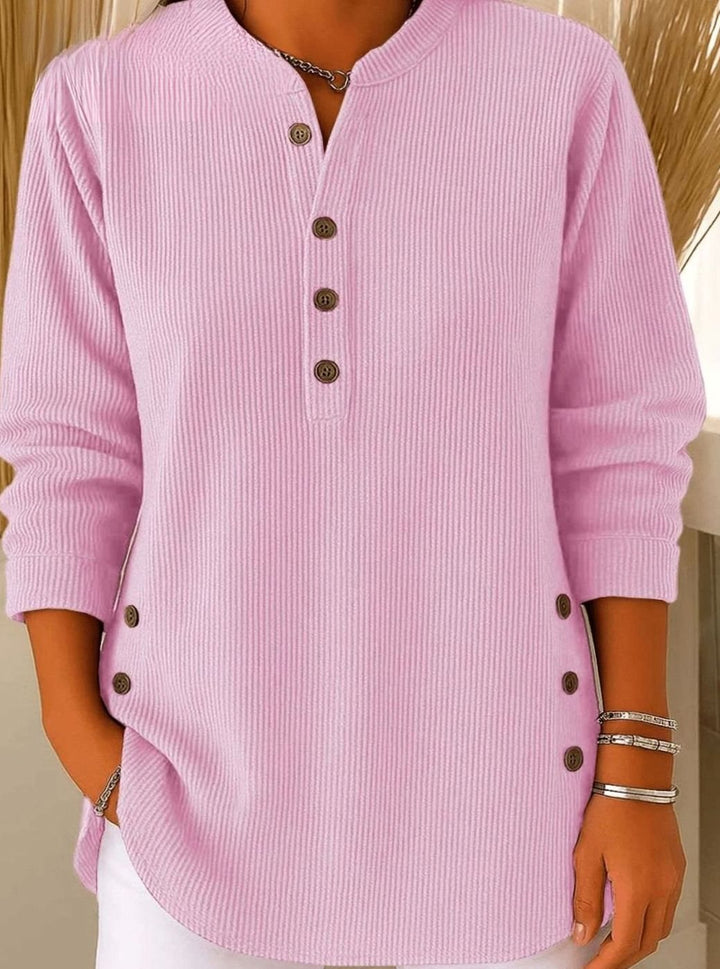 Women's Relaxed-Fit Longline Henley Ribbed Tunic Top - Pink