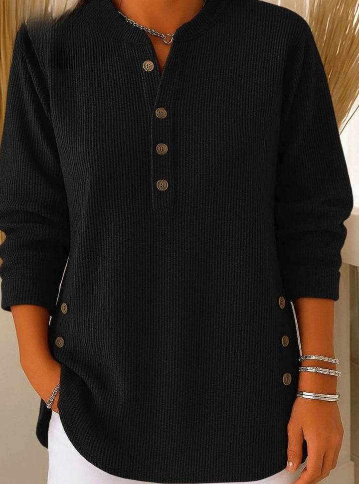 Women's Relaxed-Fit Longline Henley Ribbed Tunic Top - Black