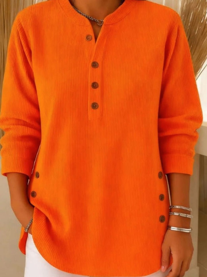 Women's Relaxed-Fit Longline Henley Ribbed Tunic Top - Orange