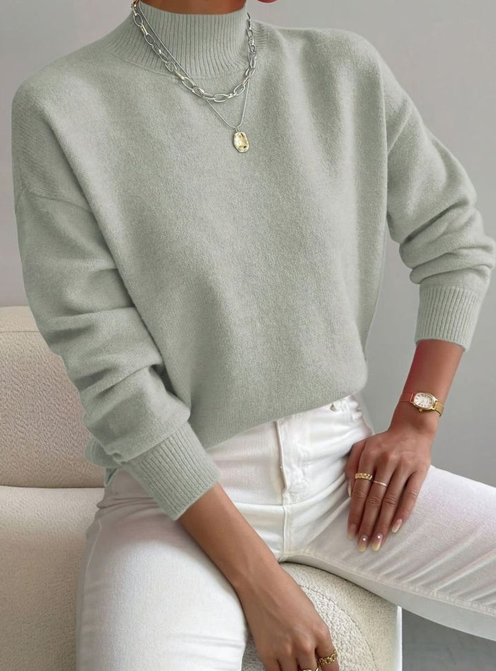 Women's Relaxed-Fit Mock-Neck Knit Turtleneck Jumper - Light Green