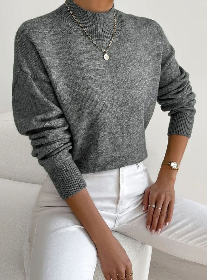 Women's Relaxed-Fit Mock-Neck Knit Turtleneck Jumper - Dark Grey