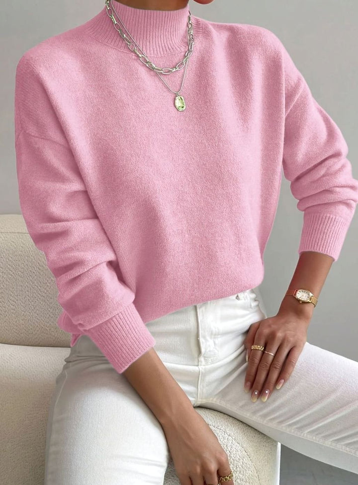 Women's Relaxed-Fit Mock-Neck Knit Turtleneck Jumper - Light Pink