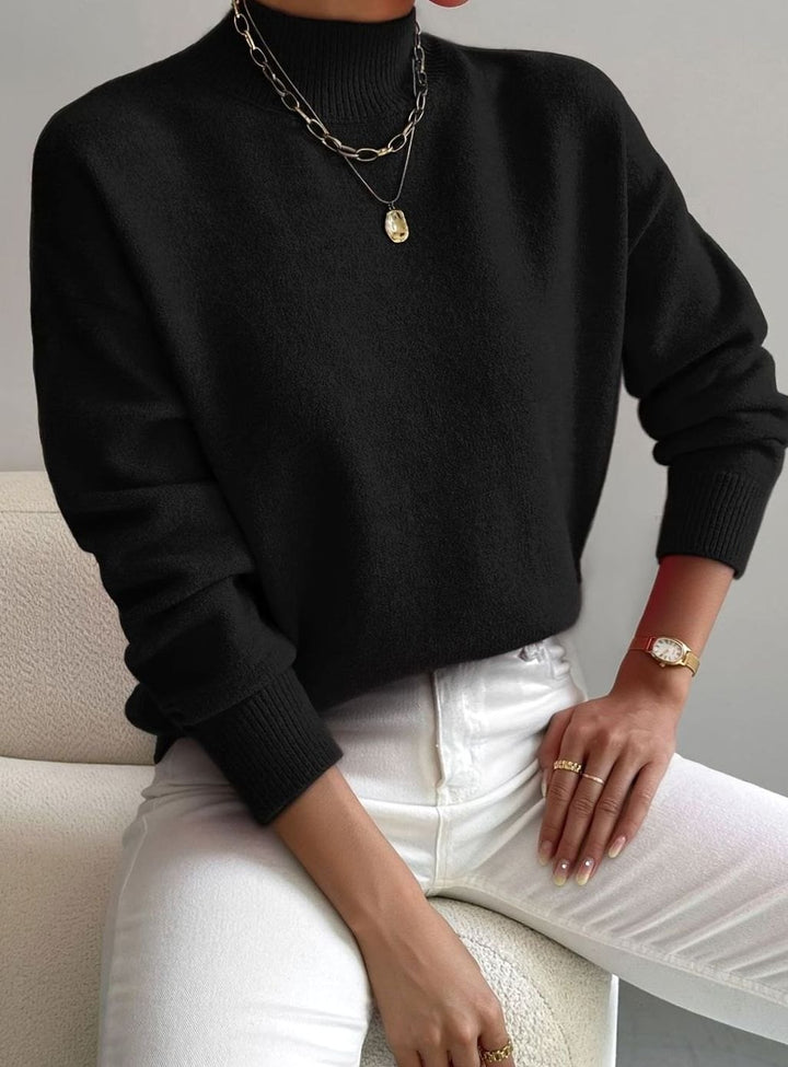 Women's Relaxed-Fit Mock-Neck Knit Turtleneck Jumper - Black