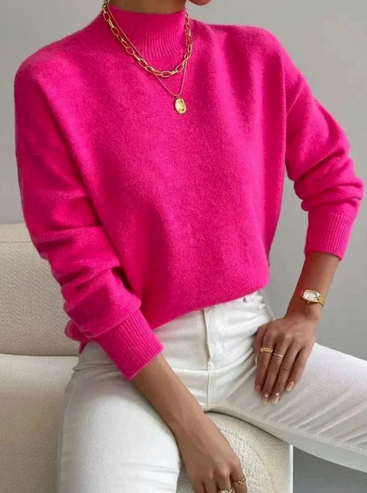 Women's Relaxed-Fit Mock-Neck Knit Turtleneck Jumper - Pink