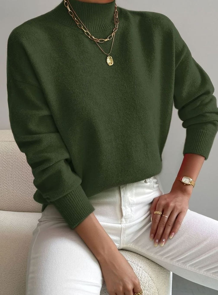 Women's Relaxed-Fit Mock-Neck Knit Turtleneck Jumper - Green