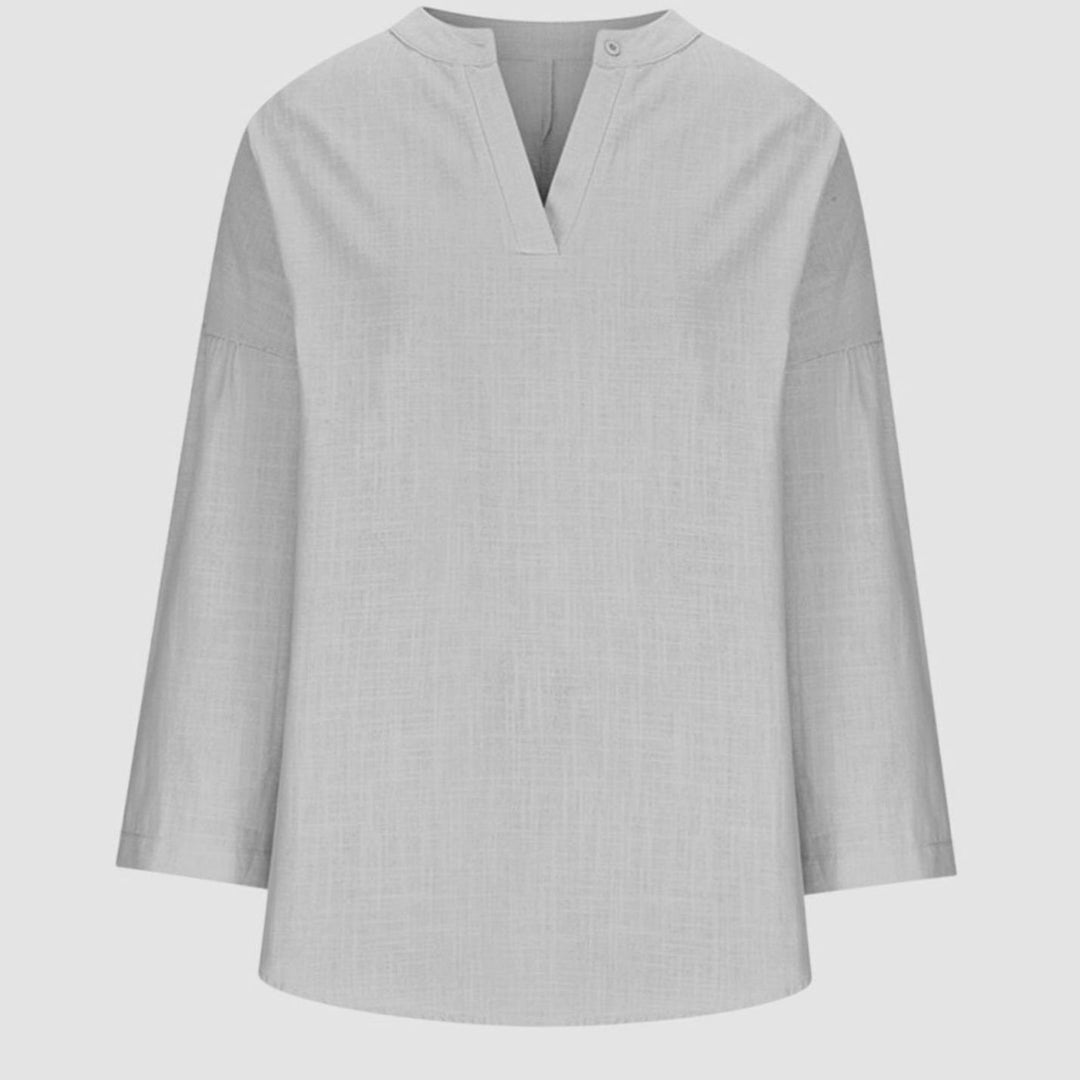 Women's Relaxed-Fit V-Neck Flowy Long-Sleeve Linen Blouse