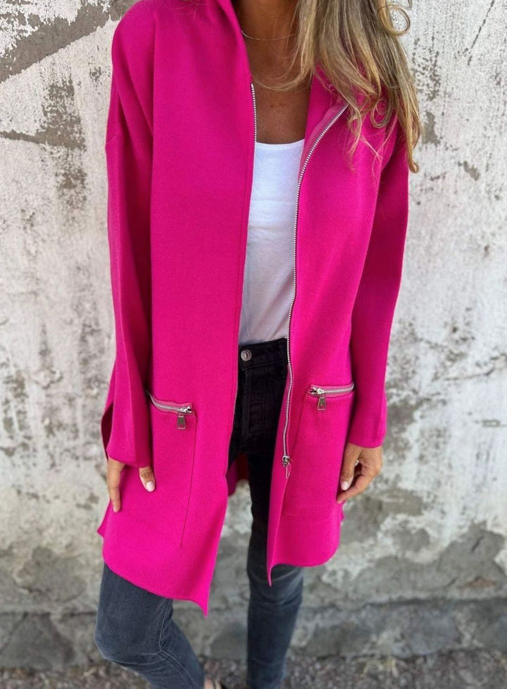 Women's Relaxed-Fit Zip-Up Hooded Trench Coat, Red - Pink