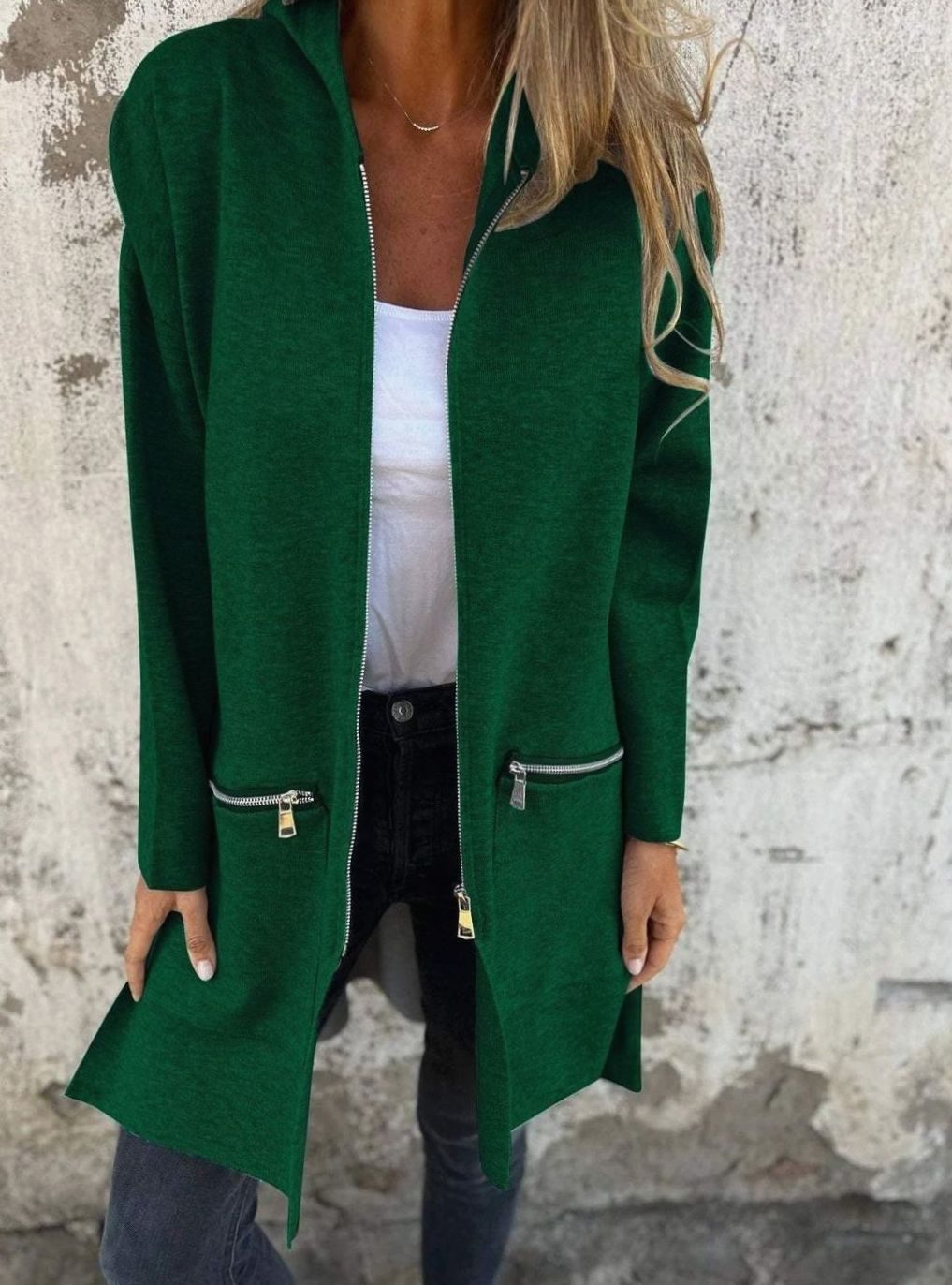 Women's Relaxed-Fit Zip-Up Hooded Trench Coat, Red - Green