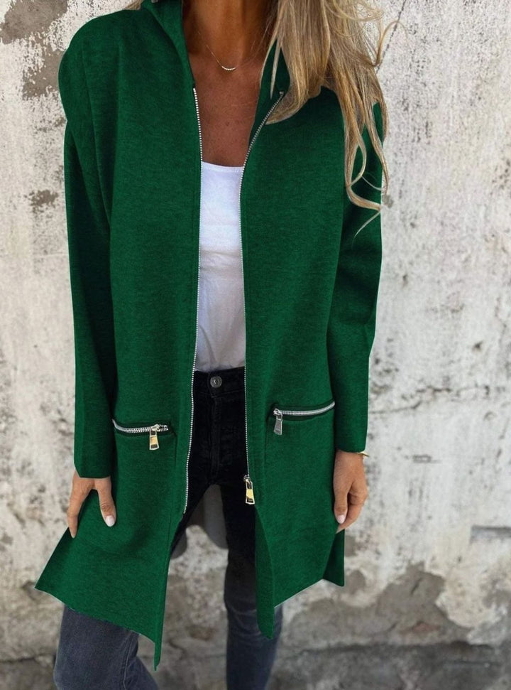 Women's Relaxed-Fit Zip-Up Hooded Trench Coat, Red - Green