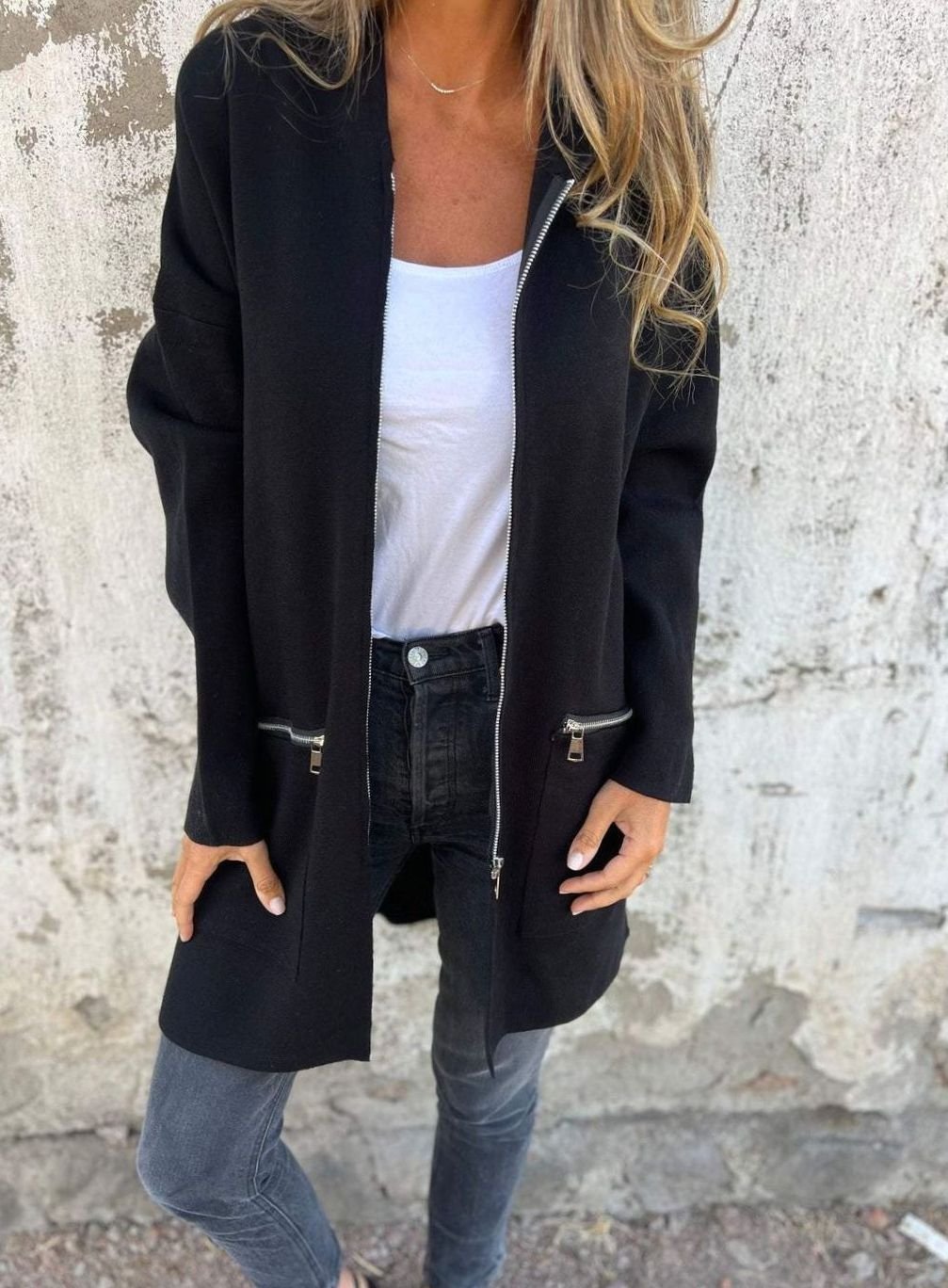 Women's Relaxed-Fit Zip-Up Hooded Trench Coat, Red - Black