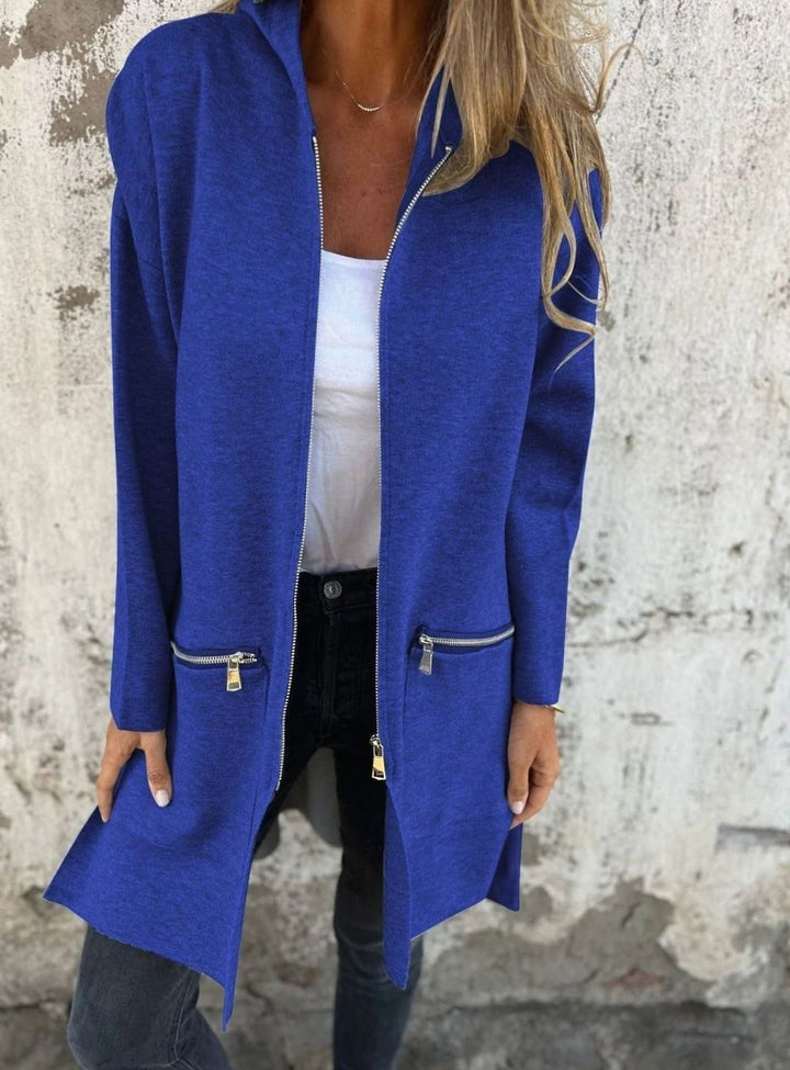 Women's Relaxed-Fit Zip-Up Hooded Trench Coat, Red - Blue