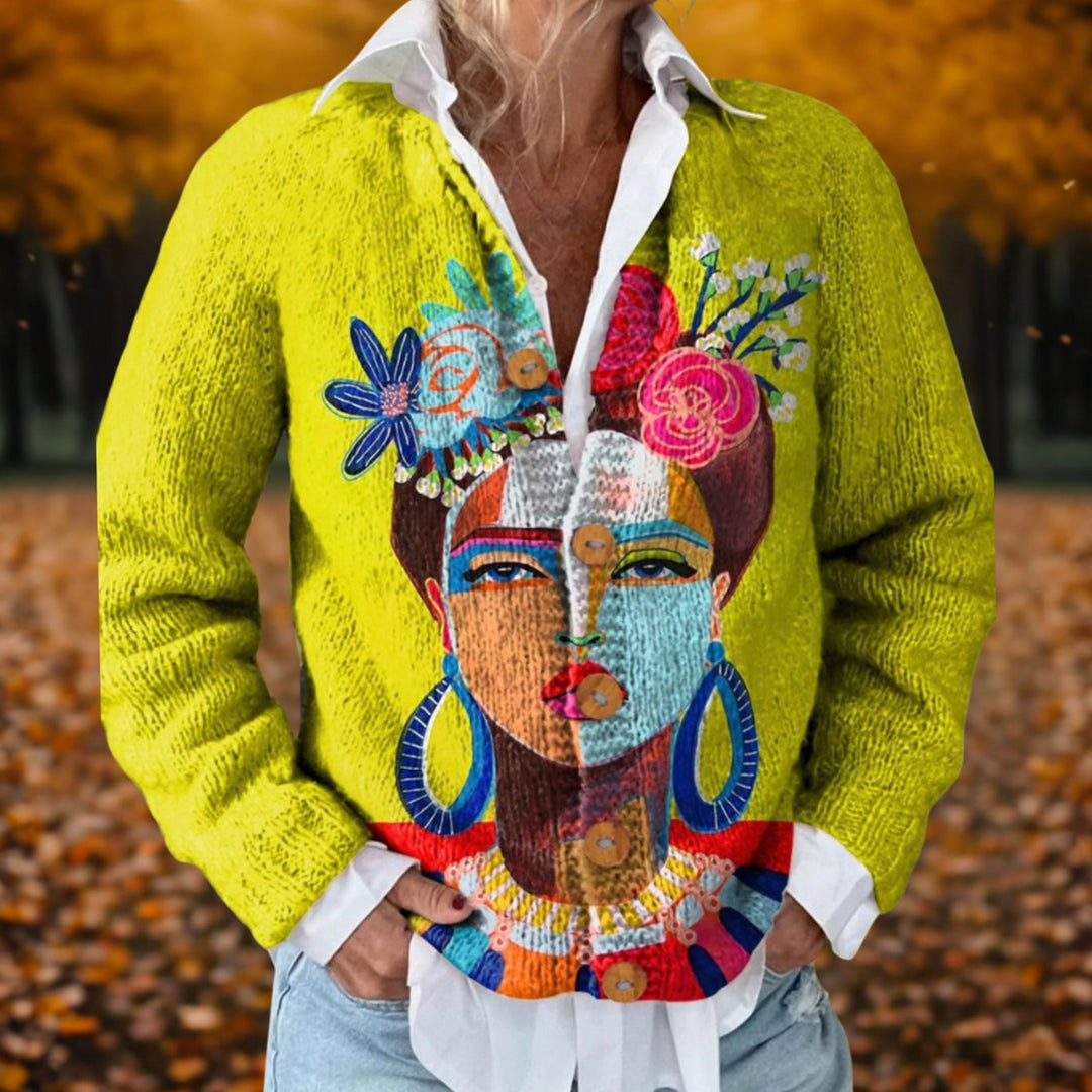 Women's Relaxed Open-Front Graphic Knit Cardigan