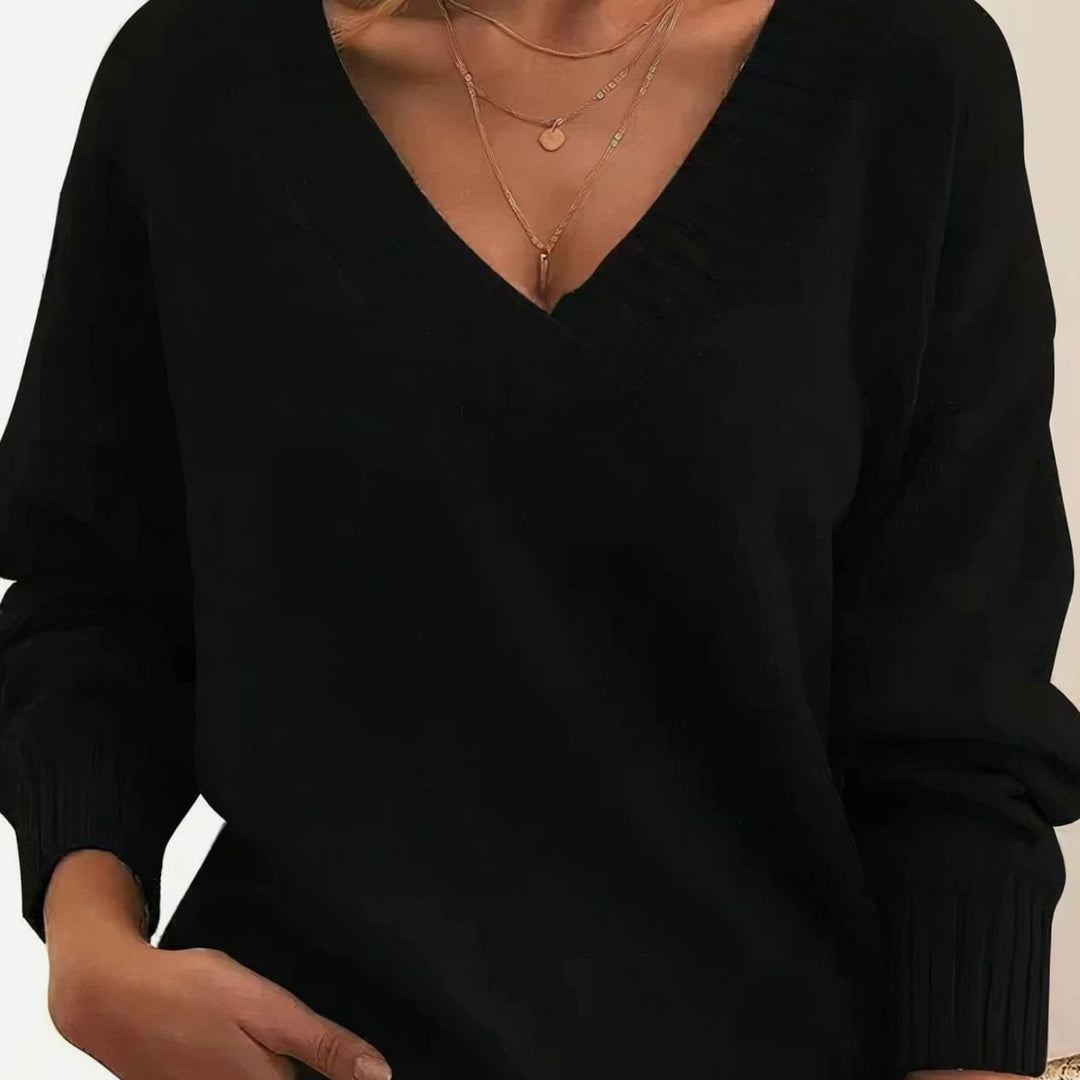 Women's Relaxed V-Neck Cashmere Blend Long Sleeve Knit Jumper
