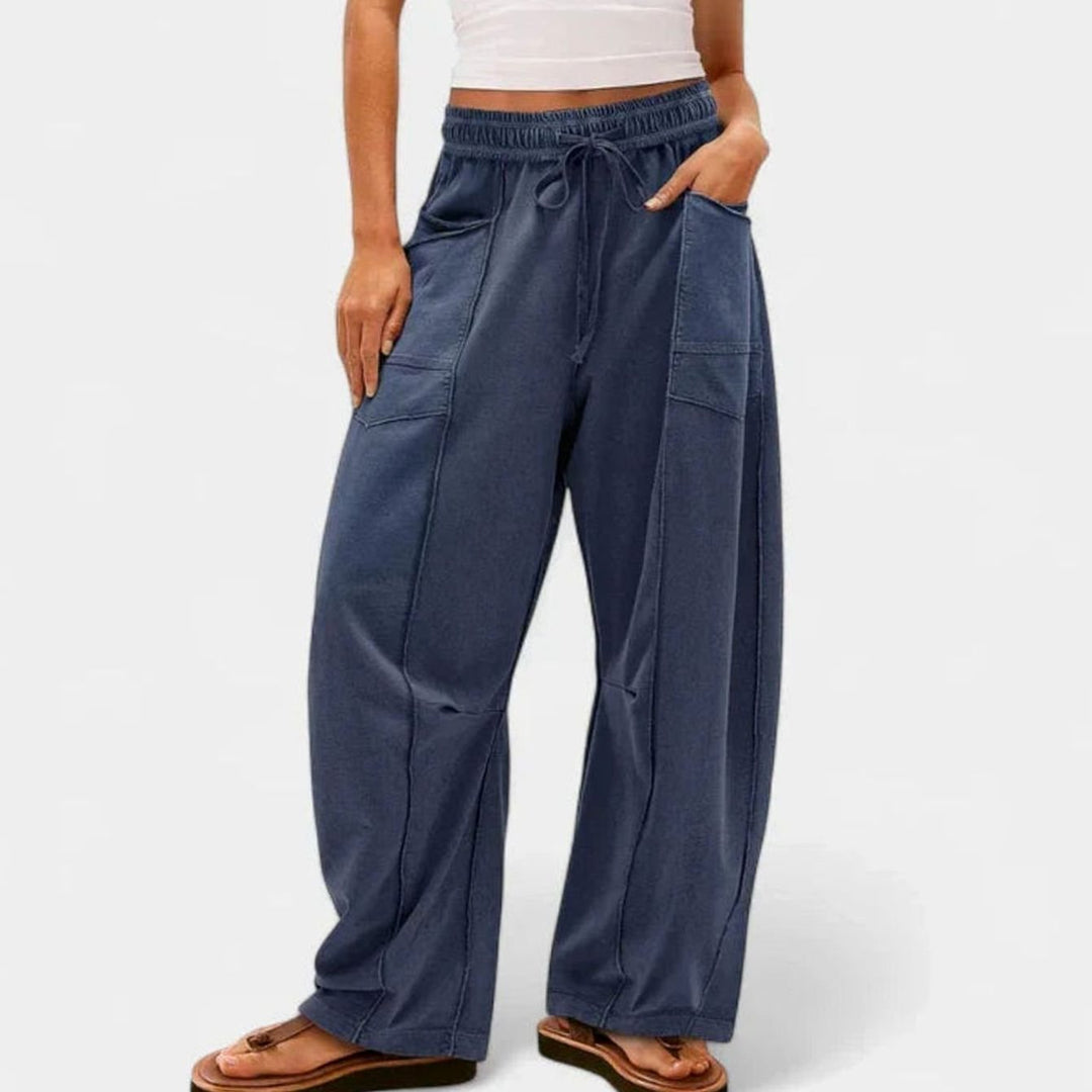 Women's Relaxed Wide-Leg Drawstring Cargo Trousers - Ocean Blue