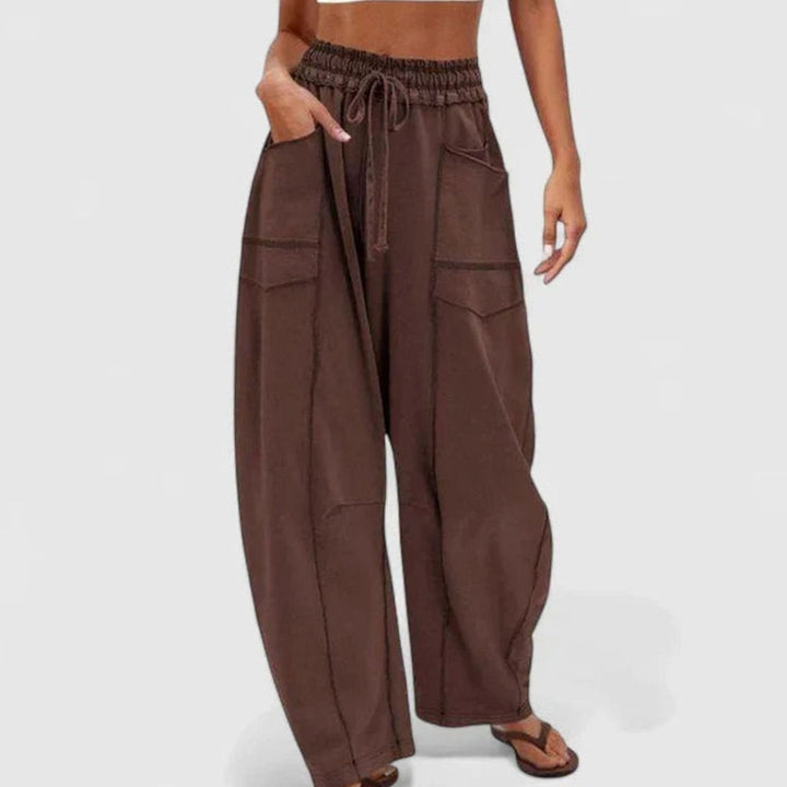 Women's Relaxed Wide-Leg Drawstring Cargo Trousers - Brown
