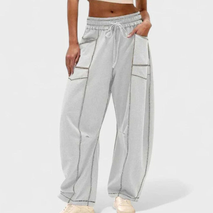 Women's Relaxed Wide-Leg Drawstring Cargo Trousers - Grey