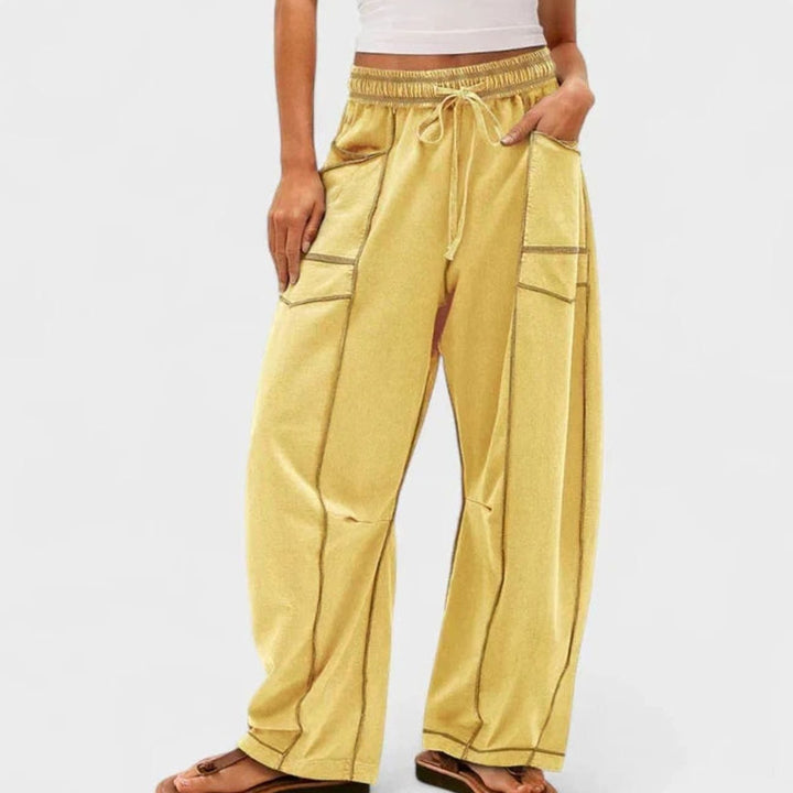 Women's Relaxed Wide-Leg Drawstring Cargo Trousers - Yellow