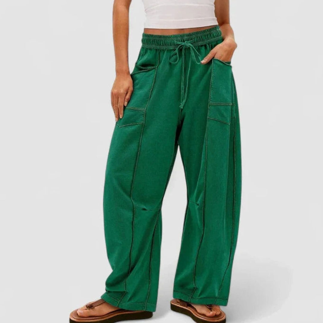Women's Relaxed Wide-Leg Drawstring Cargo Trousers - Green