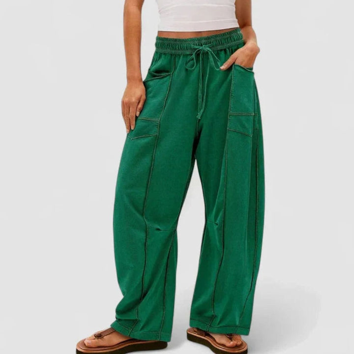 Women's Relaxed Wide-Leg Drawstring Cargo Trousers - Green