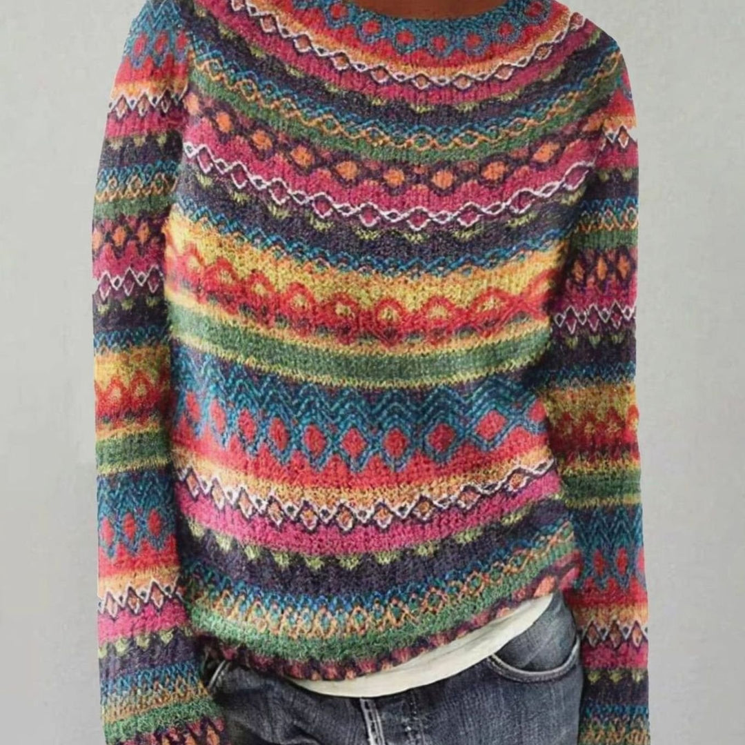Women's Retro Fairisle Knitted Jumper Long Sleeve Crew Neck