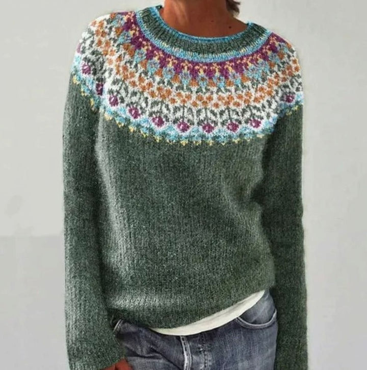 Women's Retro Multicolour Striped Relaxed-Fit Knit Jumper