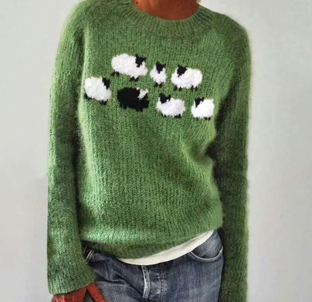 Women's Retro Multicolour Striped Relaxed-Fit Knit Jumper - Green