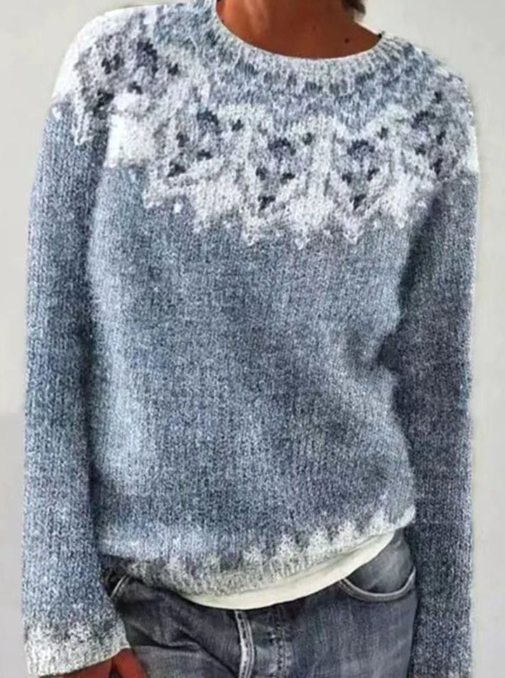 Women's Retro Multicolour Striped Relaxed-Fit Knit Jumper - Light Blue