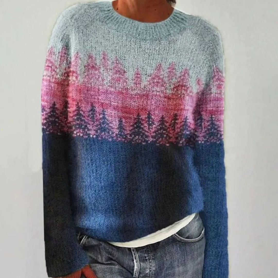 Women's Retro Multicolour Striped Relaxed-Fit Knit Jumper - Blue