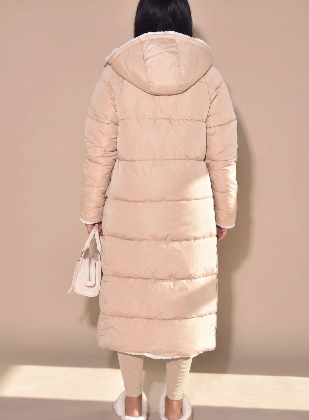 Women's Reversible Hooded Longline Sherpa Puffer Winter Coat
