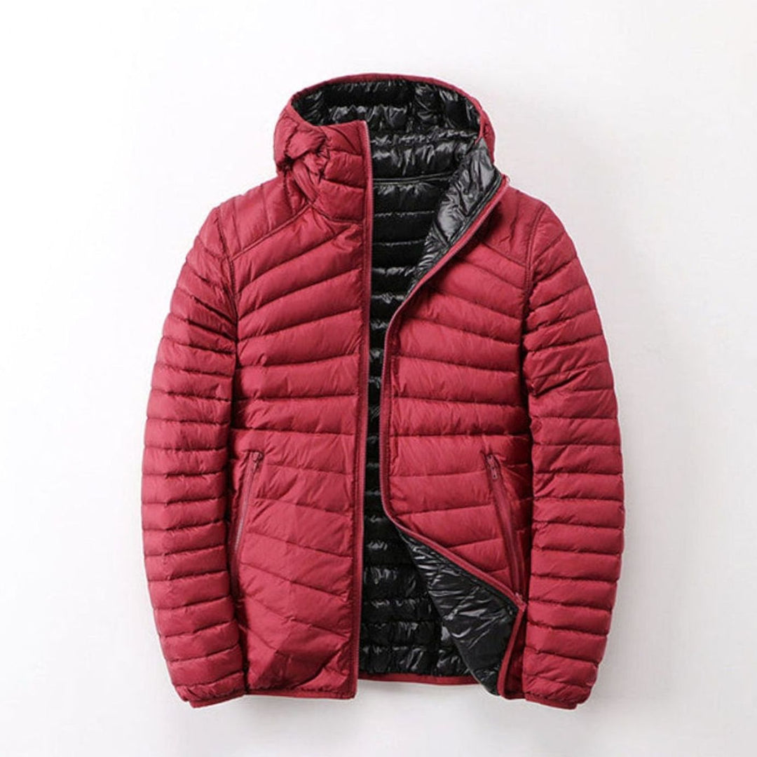 Women's Reversible Hooded Quilted Puffer Jacket Zip-Up - Red / Black
