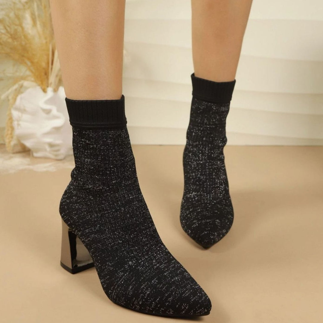 Women's Ribbed Knit Block Heel Sock Ankle Boots
