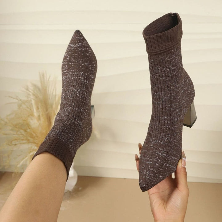 Women's Ribbed Knit Block Heel Sock Ankle Boots