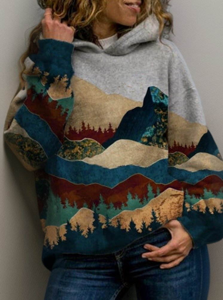 Women's Scenic Mountain Print Pullover Hoodie - 4