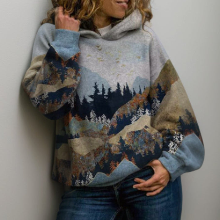 Women's Scenic Mountain Print Pullover Hoodie - 1