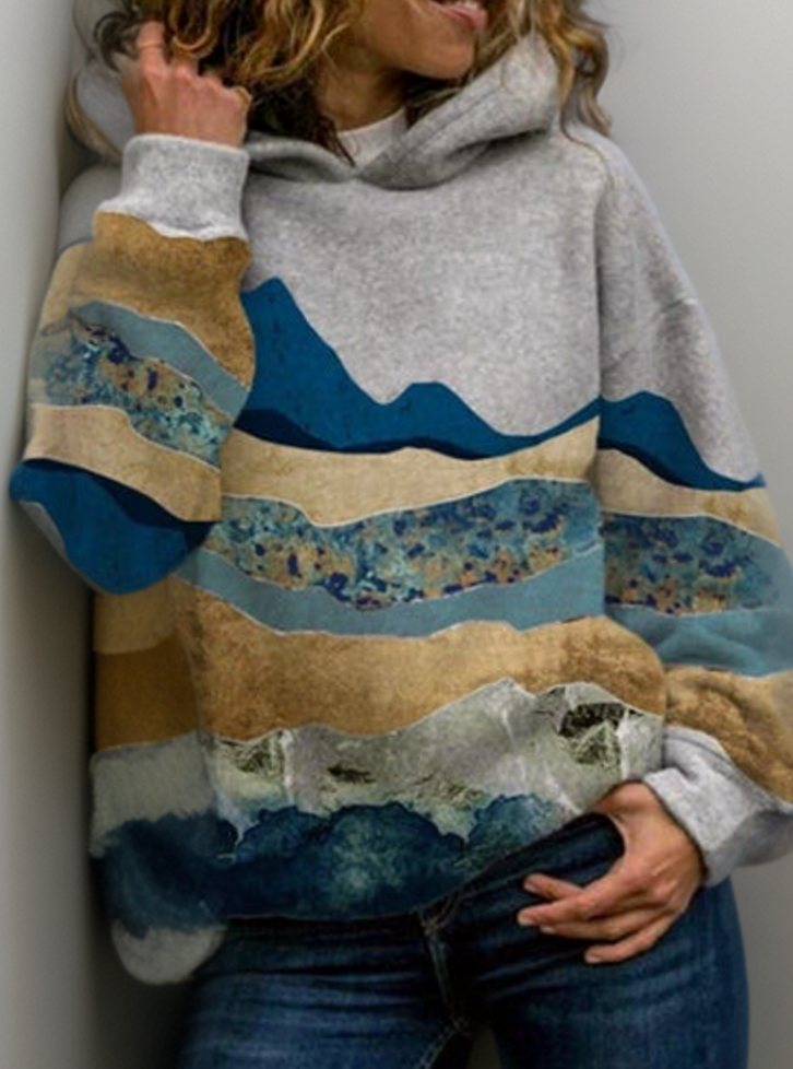 Women's Scenic Mountain Print Pullover Hoodie - 5