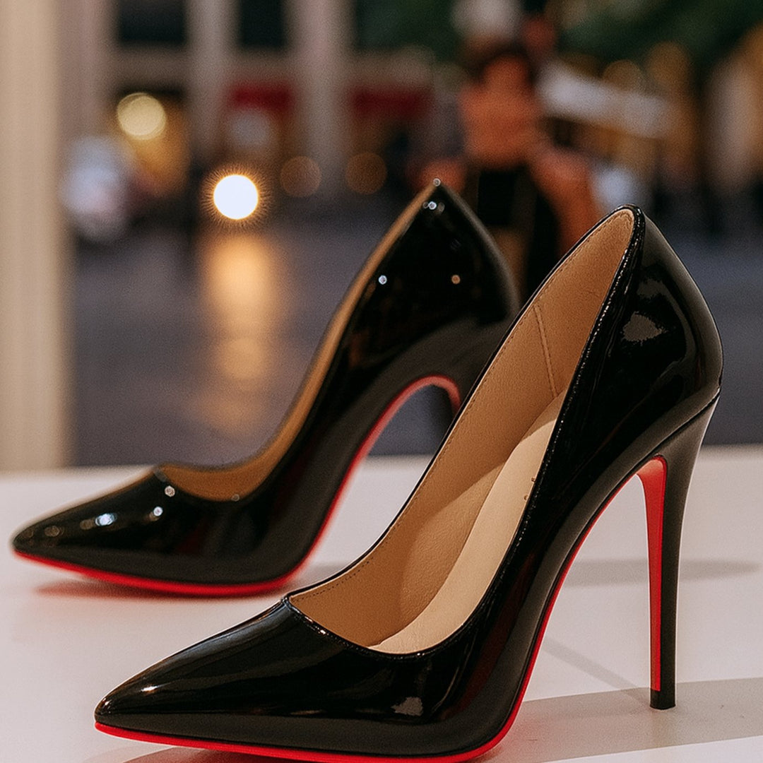 Women's Sexy Black Patent Stiletto Heels Red Sole Pointed Toe - Black