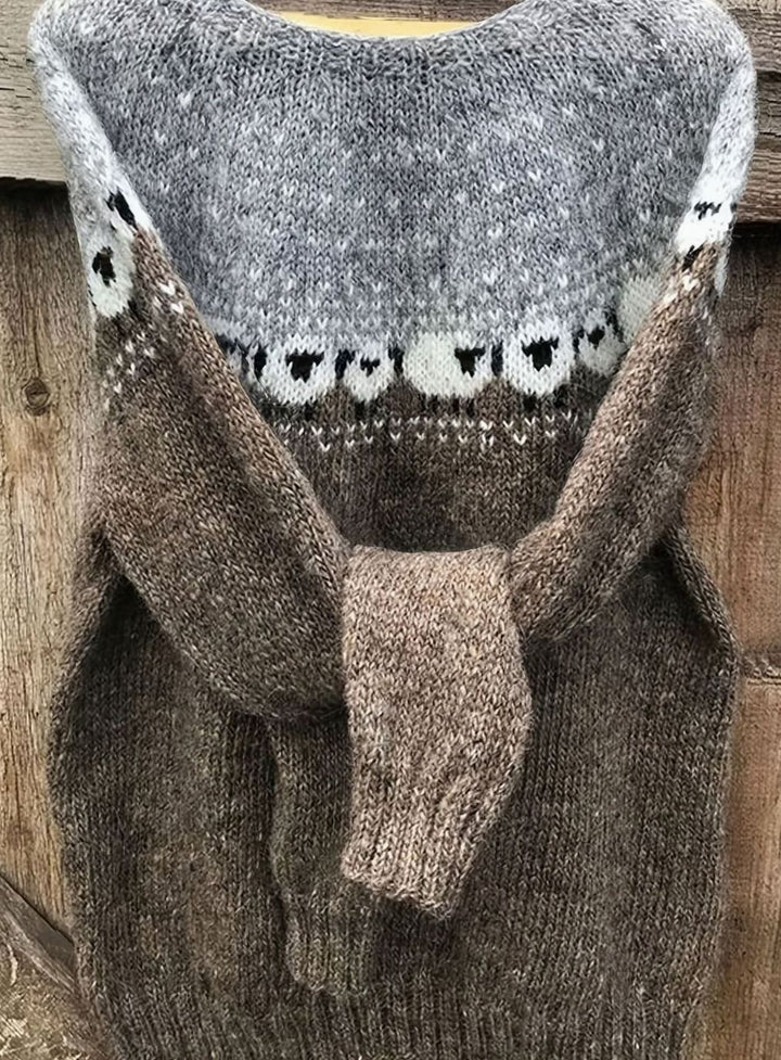 Women's Sheep Jacquard Fair Isle Knitted Jumper, Grey - Grey
