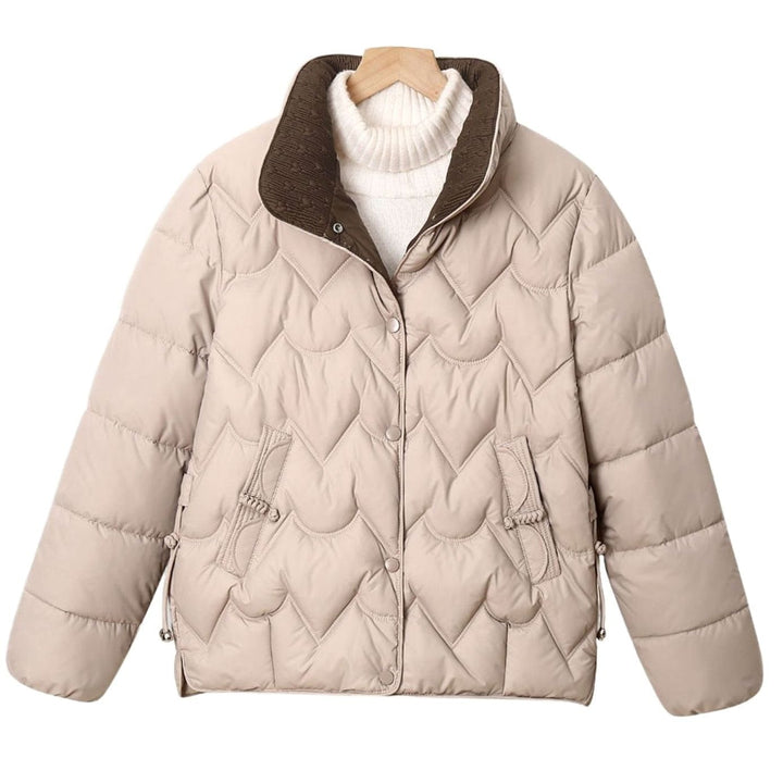 Women's Short Quilted Puffer Jacket Scallop Stitch Press-Stud