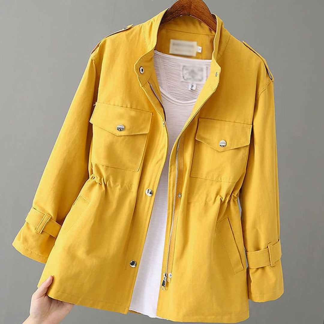 Women's Short Zip-Up Drawstring Waist Trench Coat