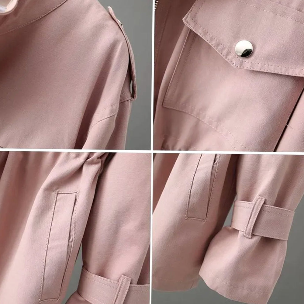 Women's Short Zip-Up Drawstring Waist Trench Coat