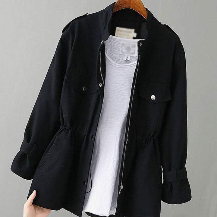 Women's Short Zip-Up Drawstring Waist Trench Coat