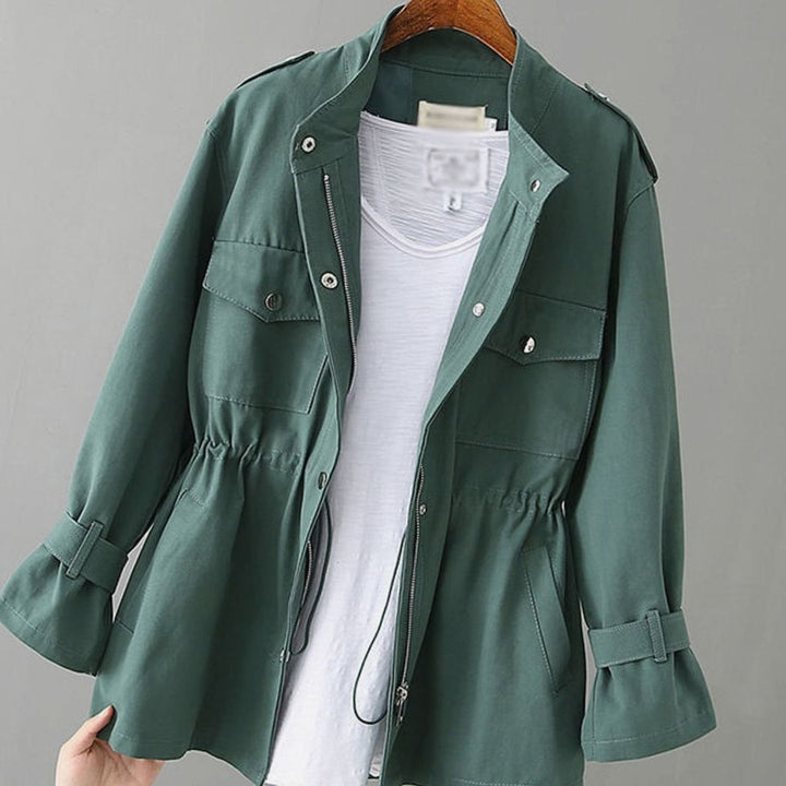 Women's Short Zip-Up Drawstring Waist Trench Coat