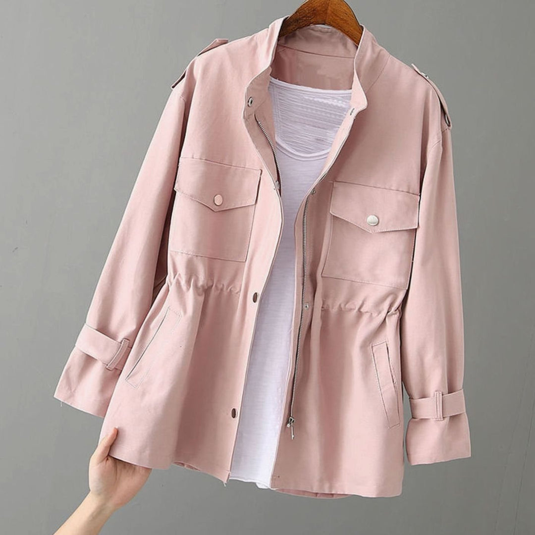 Women's Short Zip-Up Drawstring Waist Trench Coat