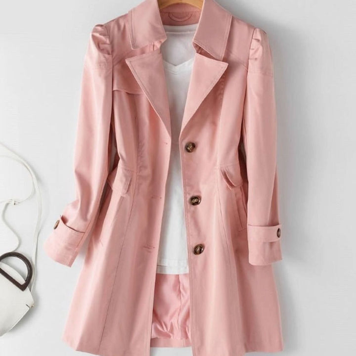 Women's Single-Breasted Belted Longline Trench Coat, Pink