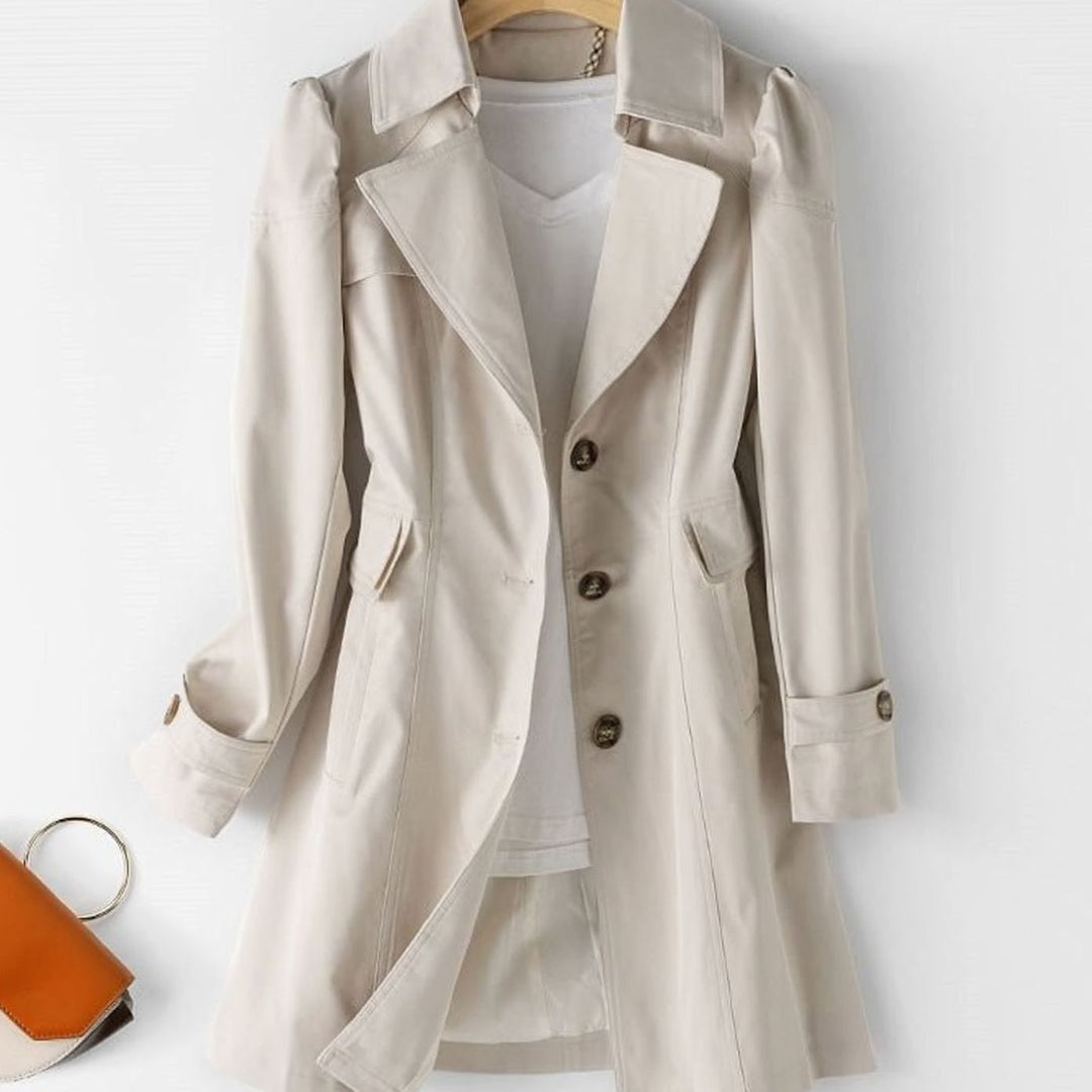 Women's Single-Breasted Belted Longline Trench Coat, Pink - Beige