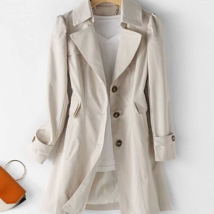 Women's Single-Breasted Belted Longline Trench Coat, Pink - Beige